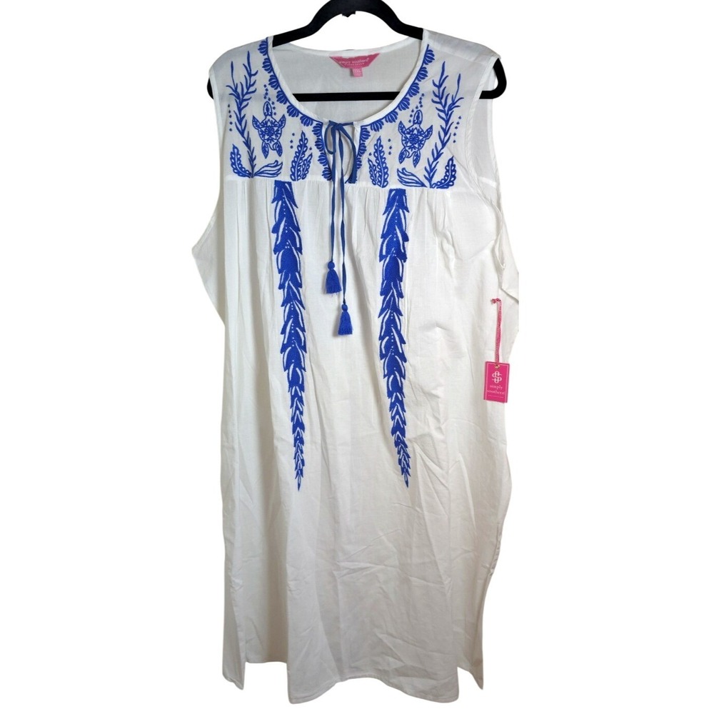 NWT‎ Simply Southern White Blue Embroidered Tassel Dress XXL Plus Coastal Resort
